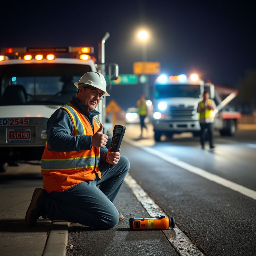 A Snappy Towing technician in uniform, smiling and giving a thumbs-up next to a tow truck on a sunny Roseville street, emphasizing friendly and reliable service.